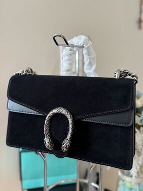 Black Shoulder Bag with Silver Horseshoe Detail
